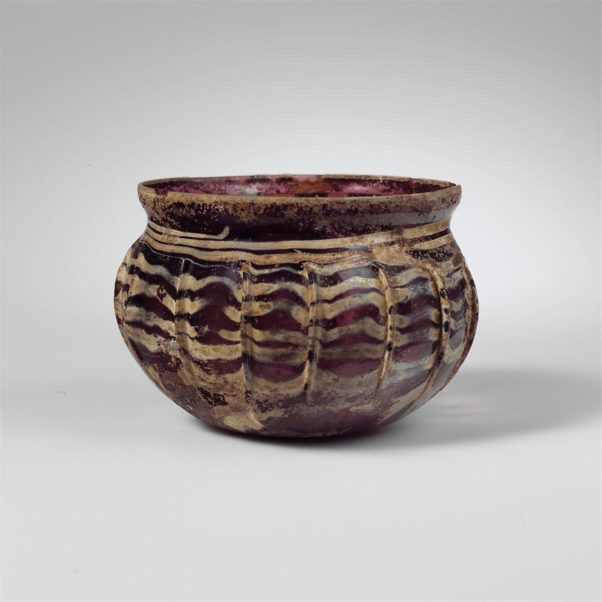 Glass ribbed bowl, Glass, Roman 