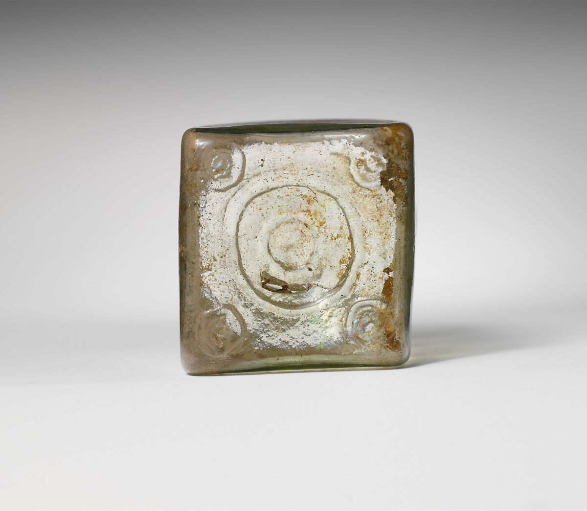 Glass square jar, Glass, Roman