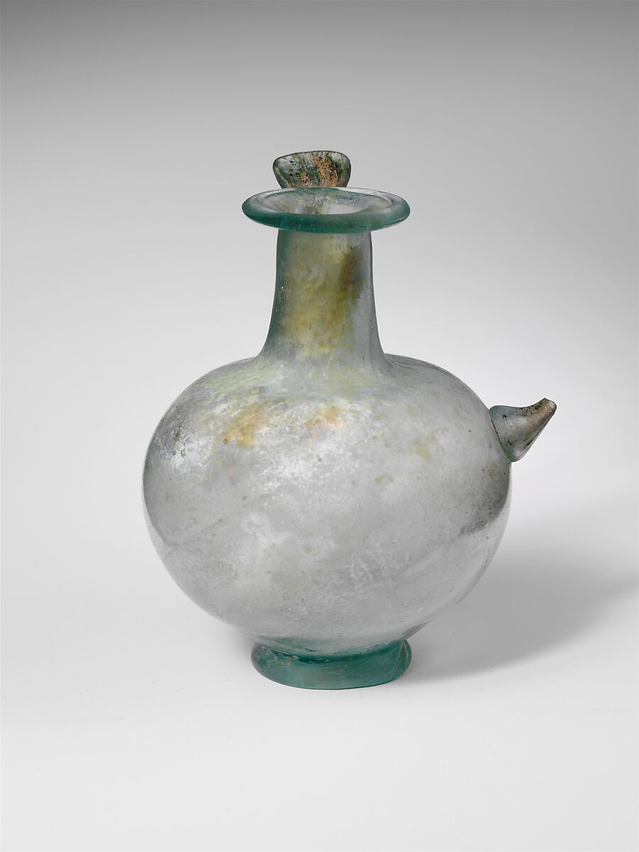 Glass jug with spout, Glass, Roman 