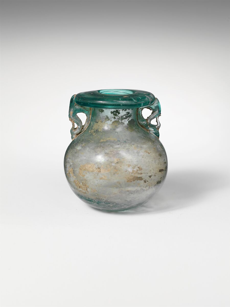 Glass aryballos (oil bottle), Glass, Roman 