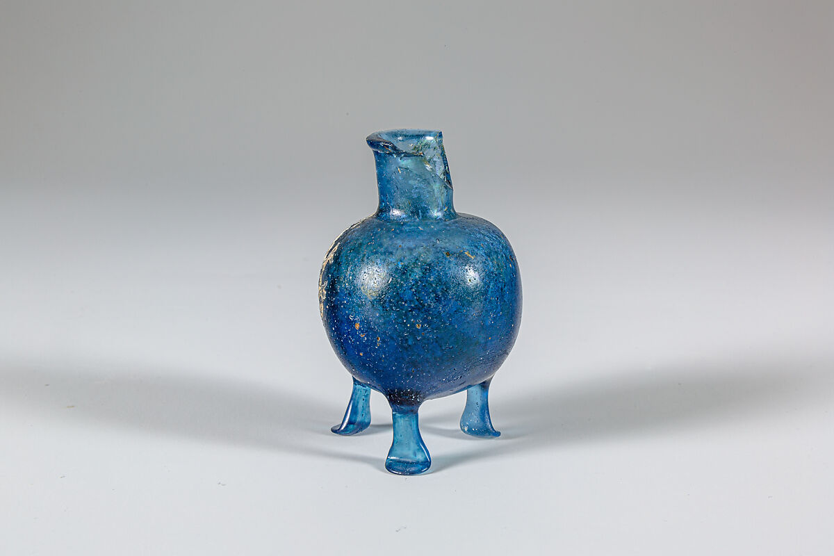 Glass bottle with three feet, Glass, Roman 