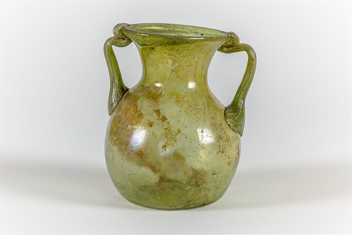Glass two-handled jar, Glass, Roman