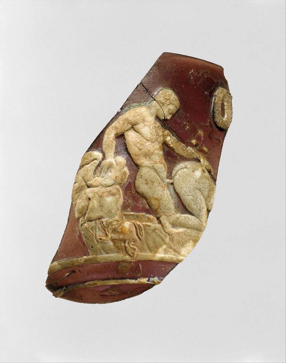 Glass cameo cup fragment, Glass, Roman 