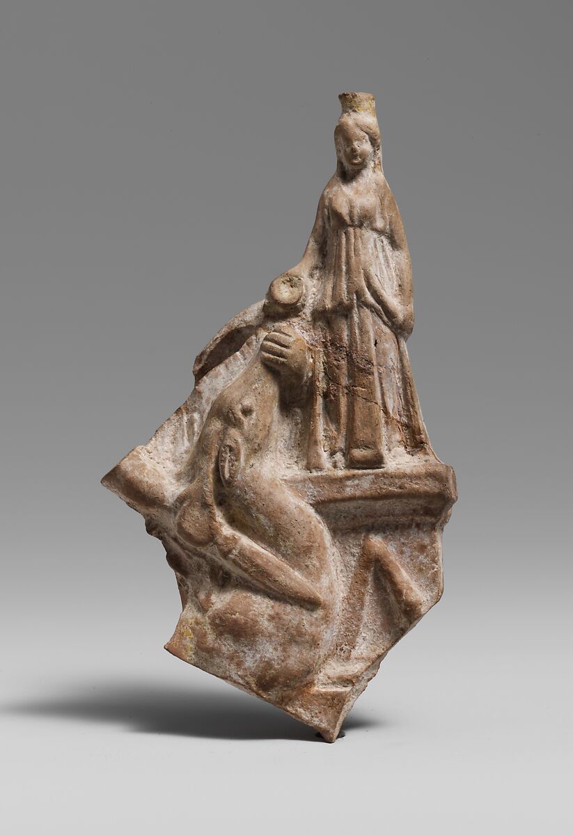 Terracotta statuette fragment of a deer sacrificed at an altar to Artemis, Terracotta, Greek, Asia Minor 
