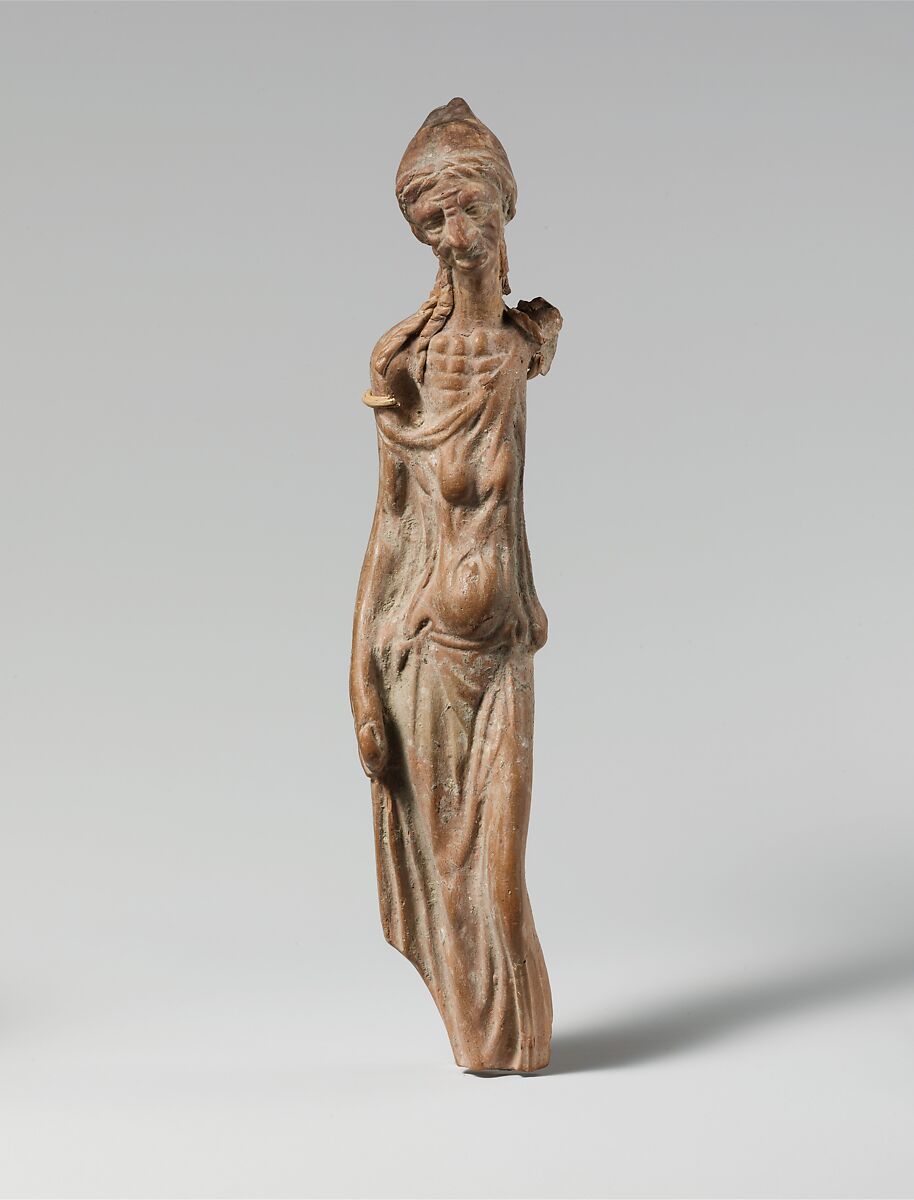 Terracotta statuette of an emaciated woman, Terracotta, Greek, Asia Minor, Smyrna 