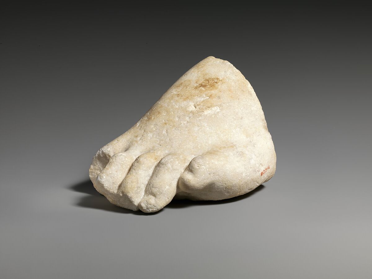 Part of the left foot of a colossal marble statue, Marble, Greek 