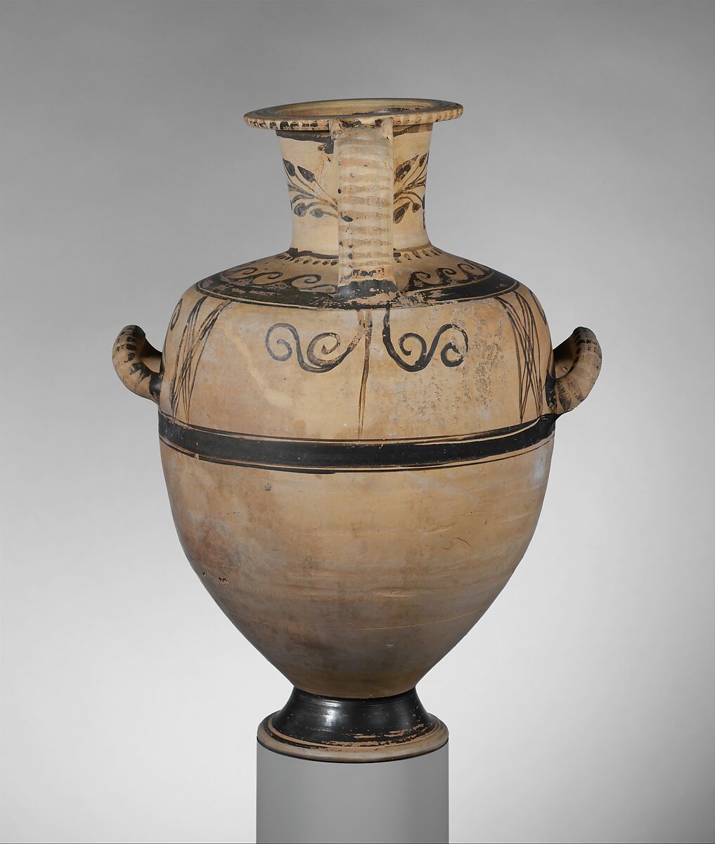 Terracotta Hadra hydria (water jar), Terracotta, Greek, Ptolemaic, Cretan