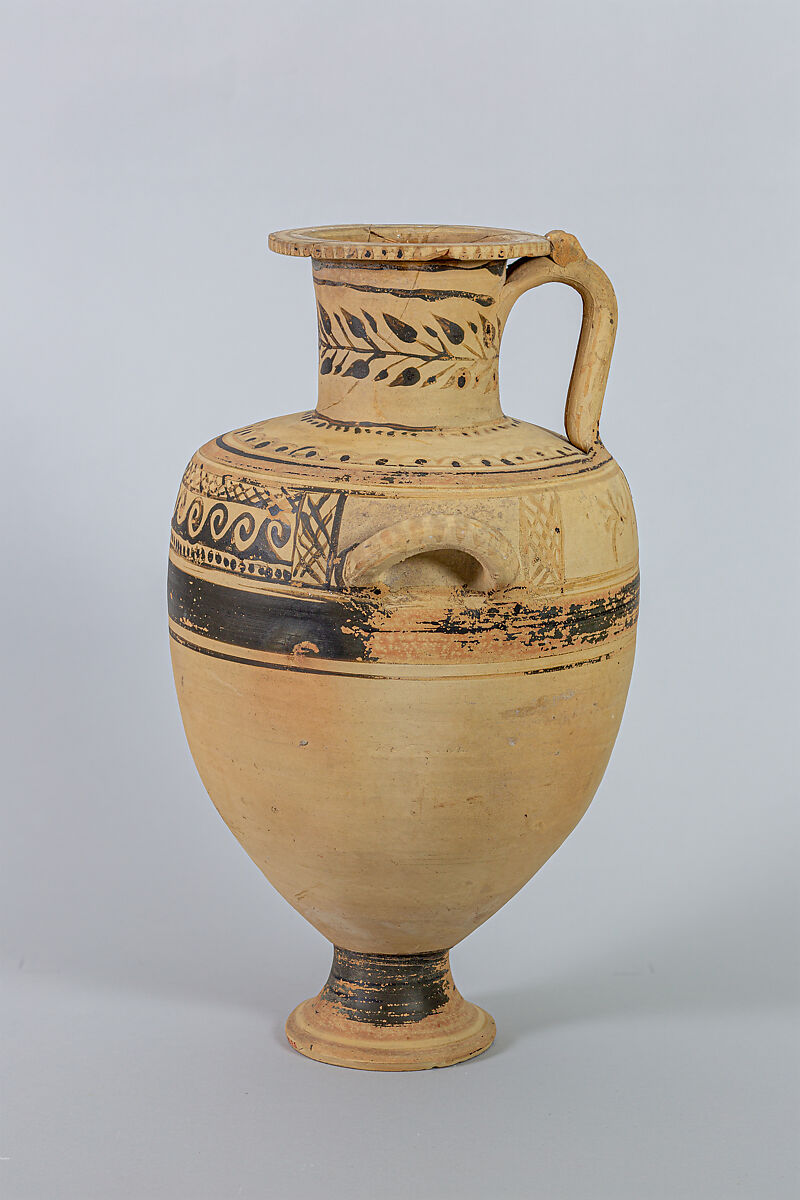 Terracotta Hadra hydria (water jar), Terracotta, paint, Greek, Egypt, Alexandria-Hadra