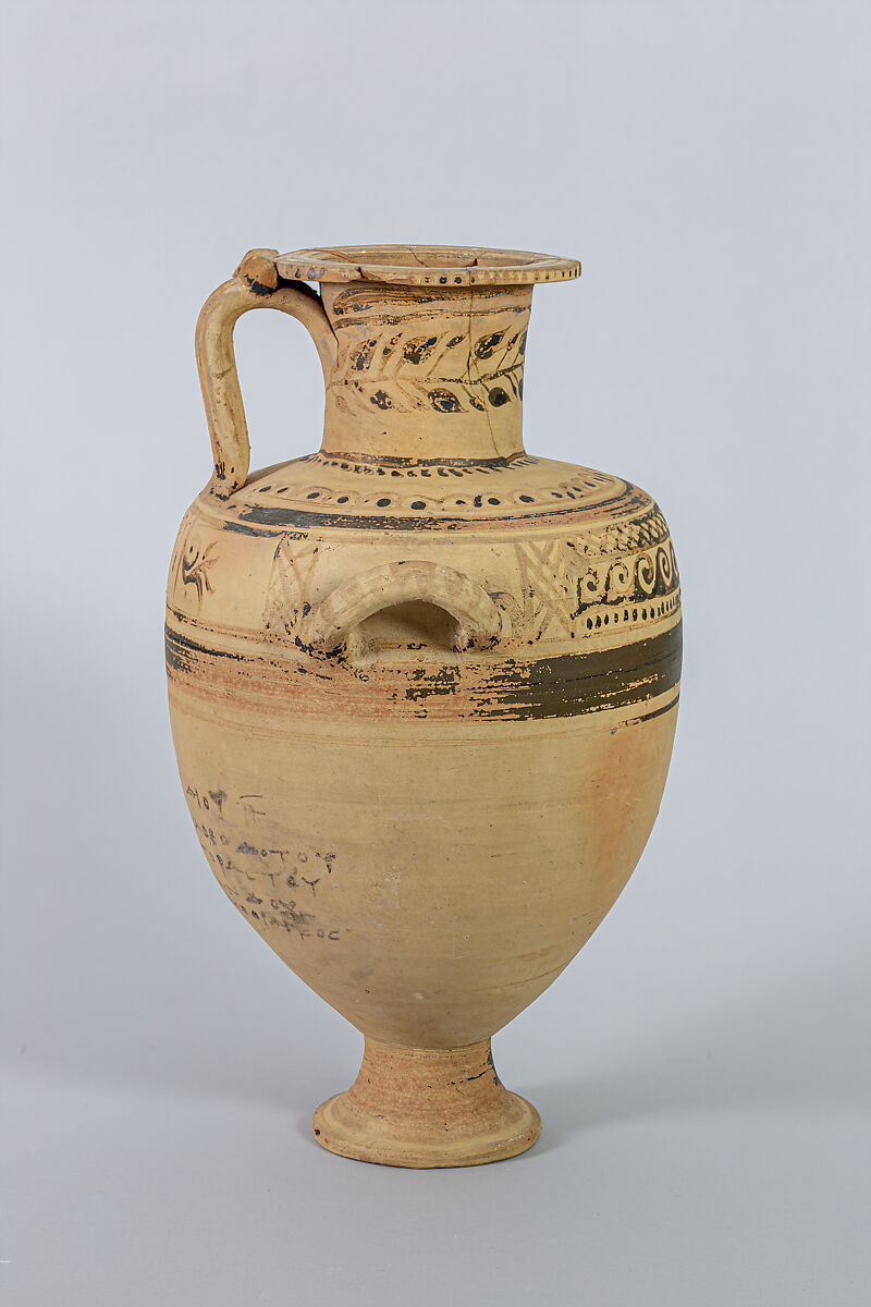 Terracotta Hadra hydria (water jar), Terracotta, paint, Greek, Egypt, Alexandria-Hadra