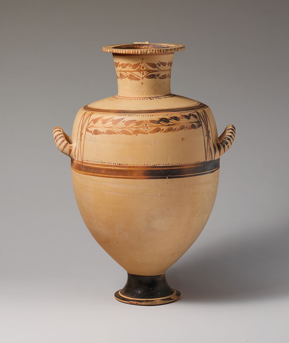 Terracotta Hadra hydria (water jar), Terracotta, Greek, Ptolemaic, Cretan