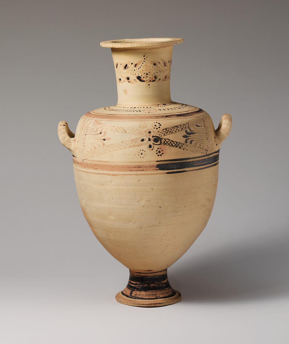 Terracotta Hadra hydria (water jar), Terracotta, Greek, Ptolemaic, Cretan 