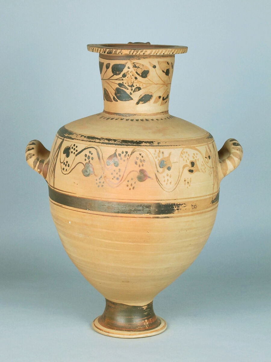 Terracotta Hadra hydria (water jar), Terracotta, Greek, Egypt, Alexandria-Hadra