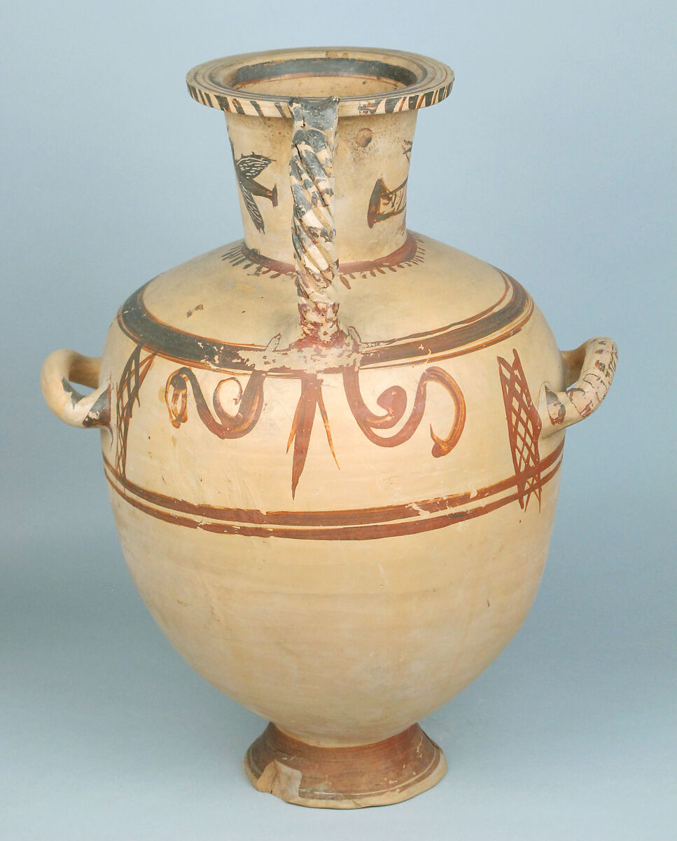 Terracotta Hadra hydria (water jar), Terracotta, Greek, Egypt, Alexandria-Hadra