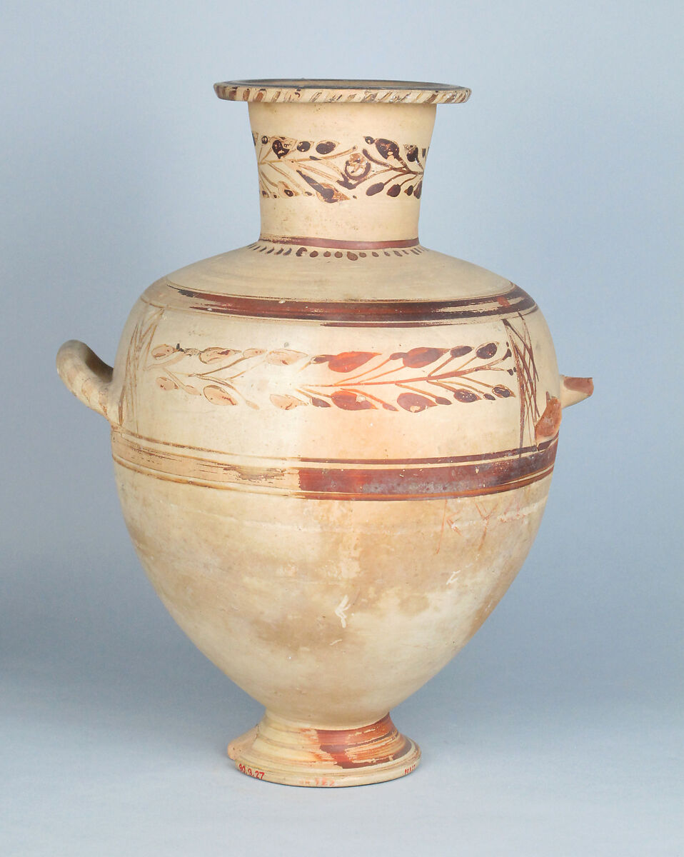 Terracotta Hadra hydria (water jar), Terracotta, Greek, Egypt, Alexandria-Hadra