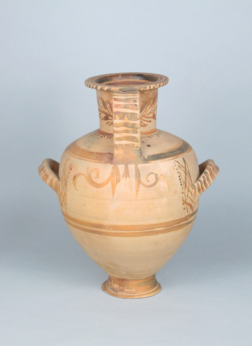 Terracotta Hadra hydria (water jar), Terracotta, Greek, Egypt, Alexandria-Hadra