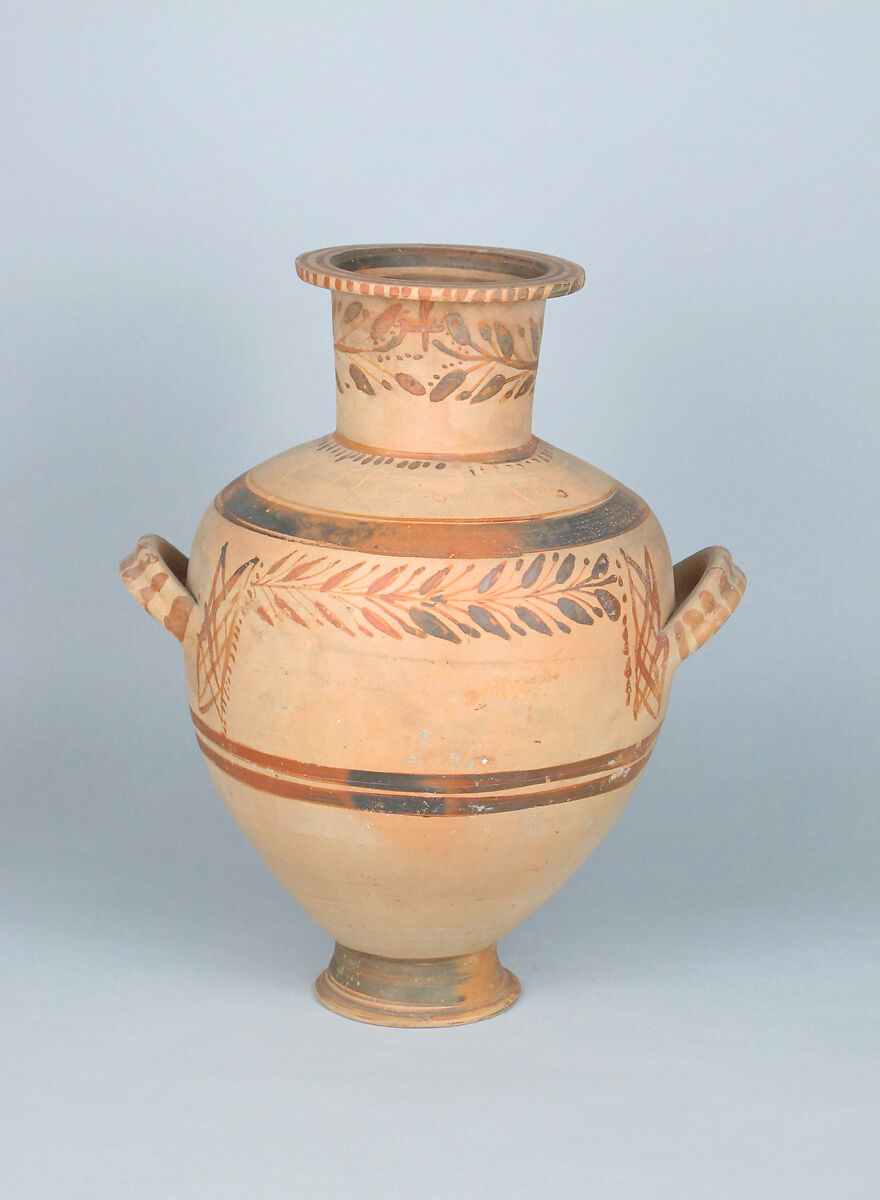 Terracotta Hadra hydria (water jar), Terracotta, Greek, Egypt, Alexandria-Hadra 