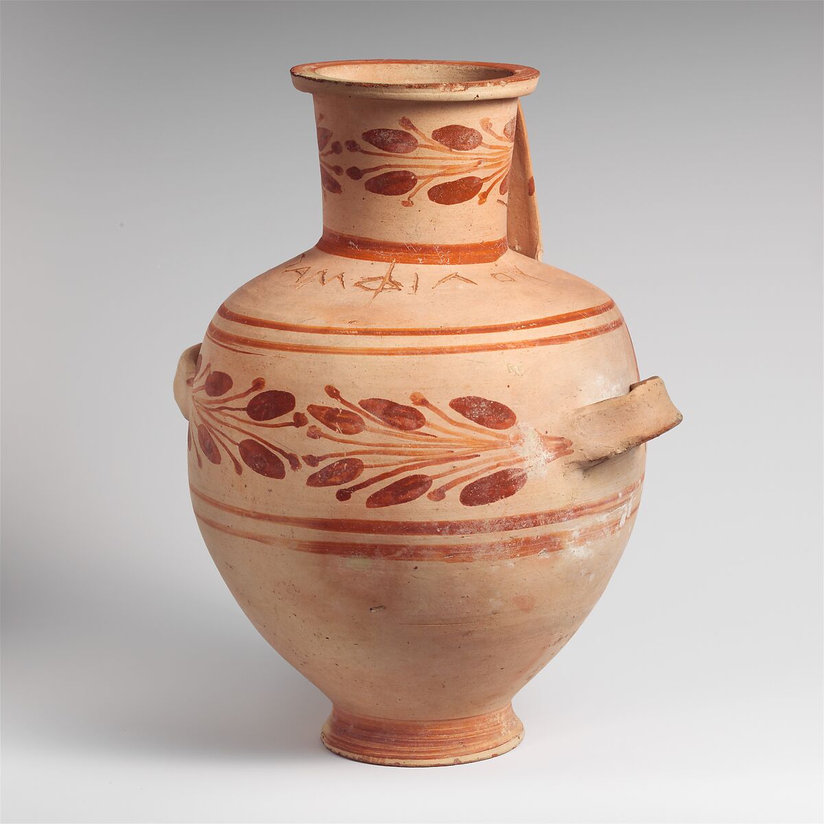 Terracotta Hadra hydria (water jar), Terracotta, Greek, Ptolemaic 