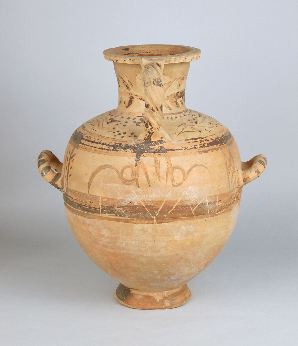 Terracotta Hadra hydria (water jar), Terracotta, Greek, Egypt, Alexandria-Hadra