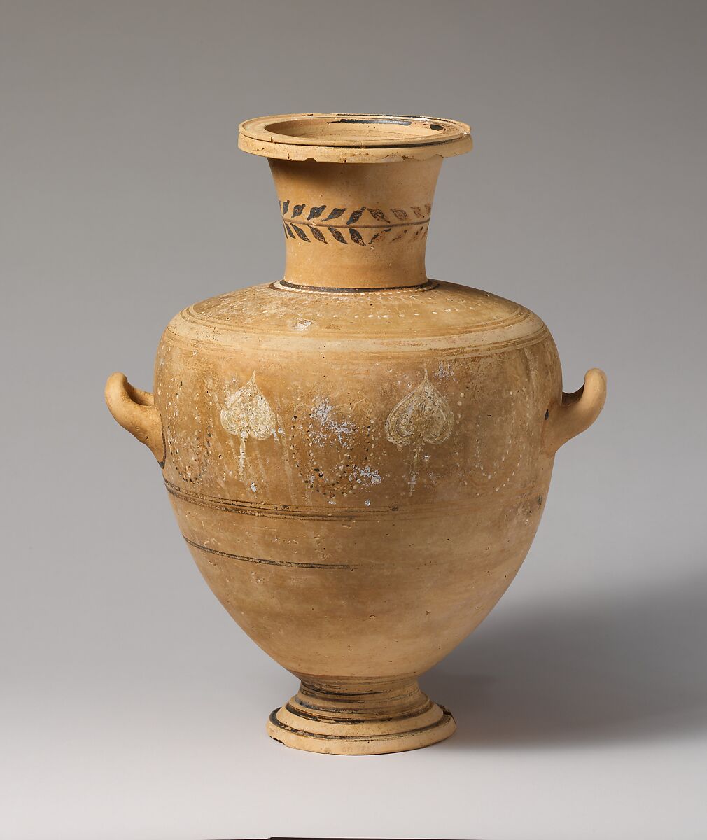 Terracotta Hadra hydria (water jar), Terracotta, Greek, Ptolemaic, Cretan 