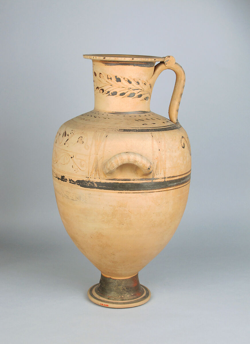 Terracotta Hadra hydria (water jar), Terracotta, Greek, Egypt, Alexandria-Hadra