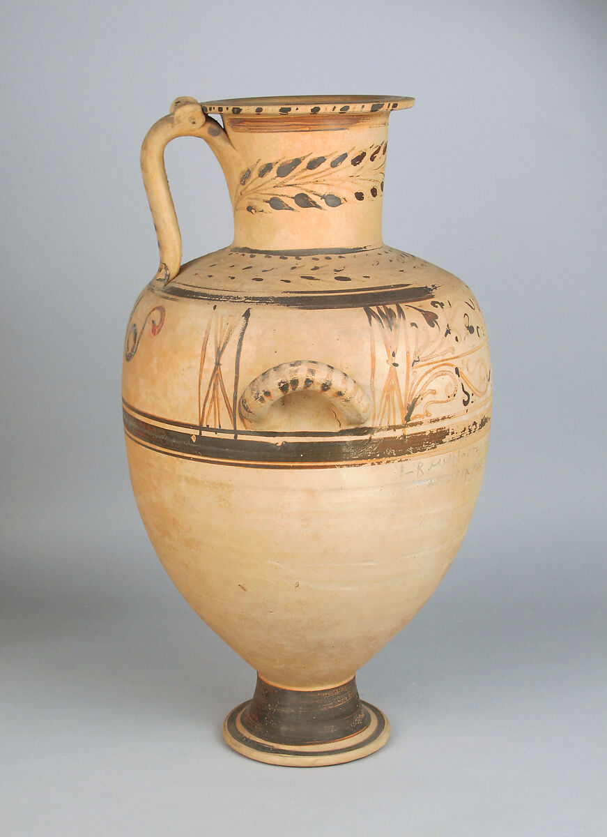 Terracotta Hadra hydria (water jar), Terracotta, Greek, Egypt, Alexandria-Hadra