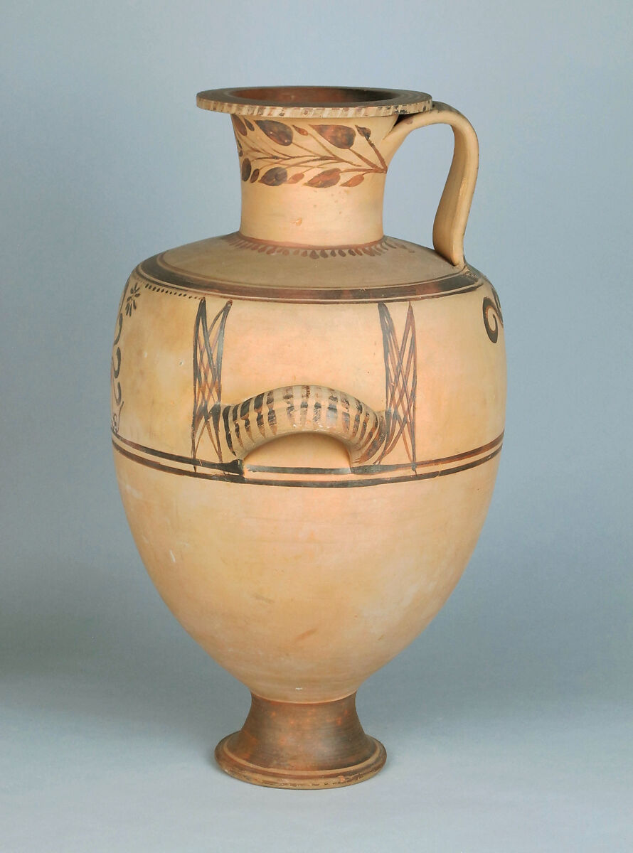 Terracotta Hadra hydria (water jar), Terracotta, Greek, Egypt, Alexandria-Hadra