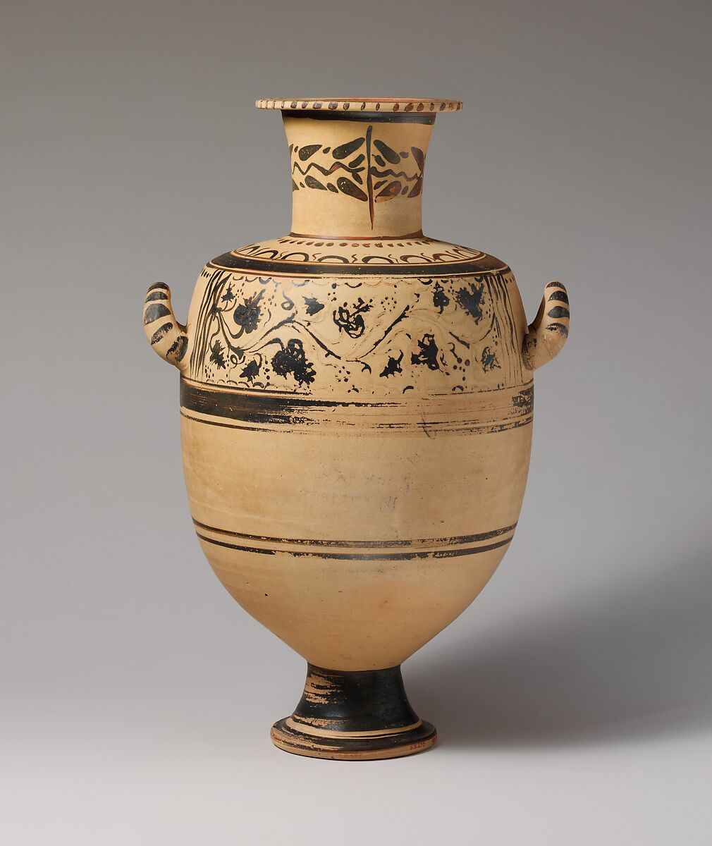 Terracotta Hadra hydria (water jar), Terracotta, Greek, Ptolemaic, Cretan 