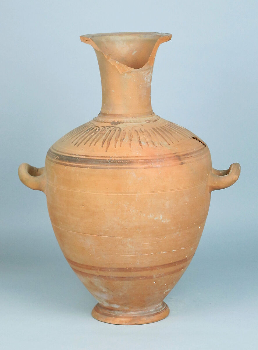 Terracotta Hadra hydria (water jar), Terracotta, Greek, Egypt, Alexandria-Hadra