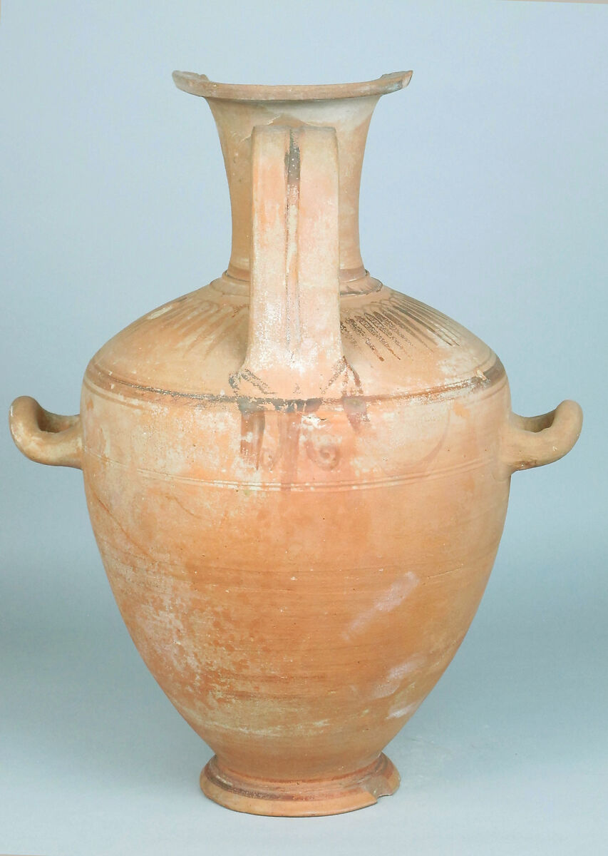 Terracotta Hadra hydria (water jar), Terracotta, Greek, Egypt, Alexandria-Hadra