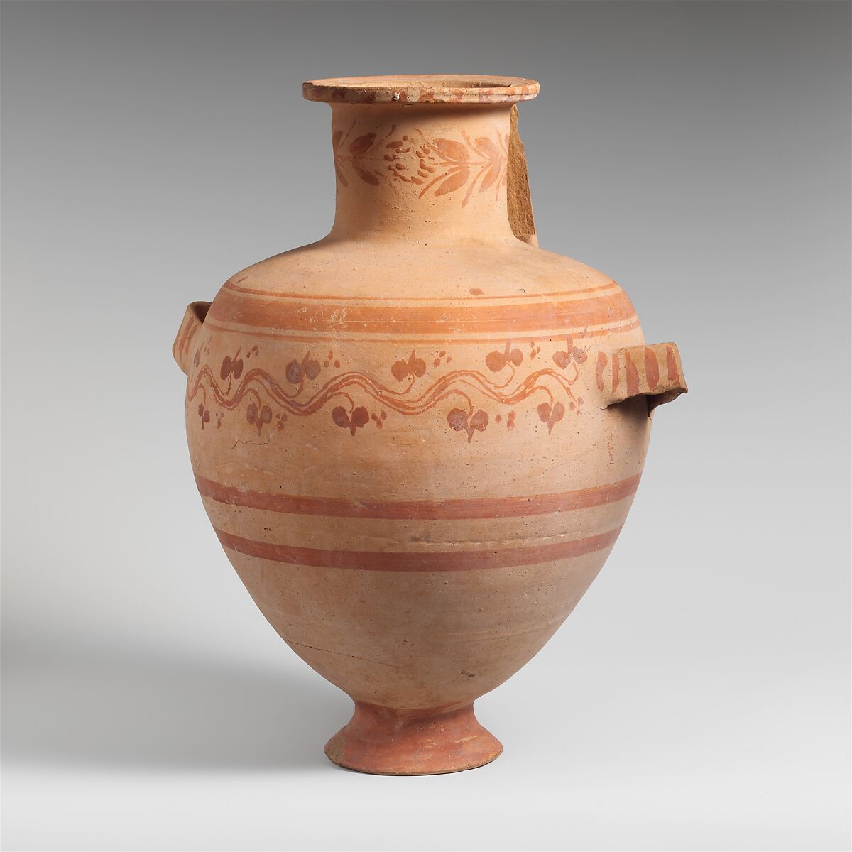 Terracotta Hadra hydria (water jar), Terracotta, Greek, Ptolemaic 
