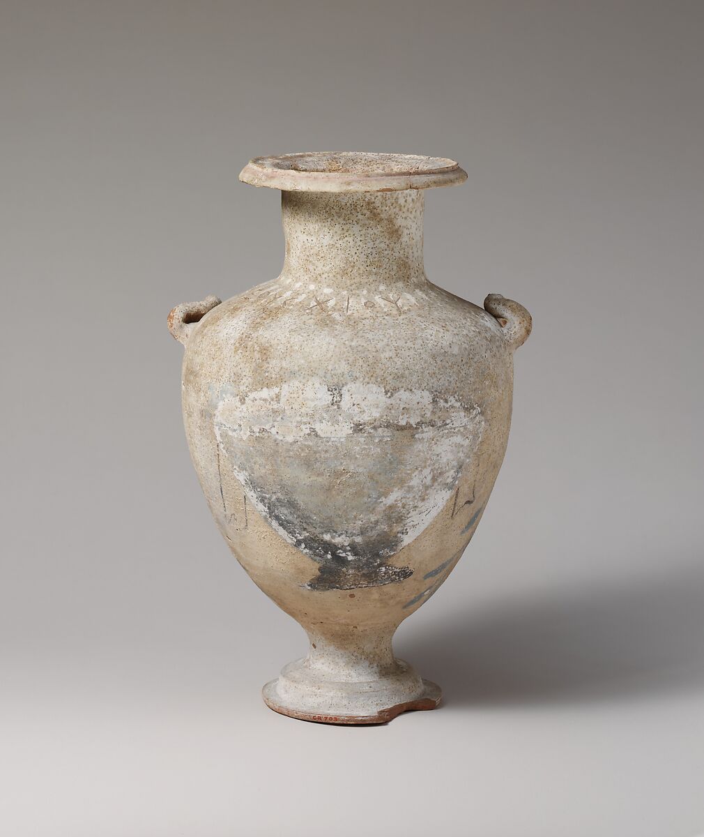 Terracotta Hadra hydria (water jar), Terracotta, Greek, Ptolemaic 