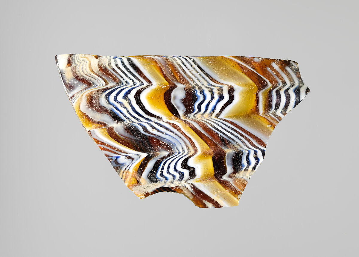 Glass mosaic ribbed bowl fragment, Glass, Roman