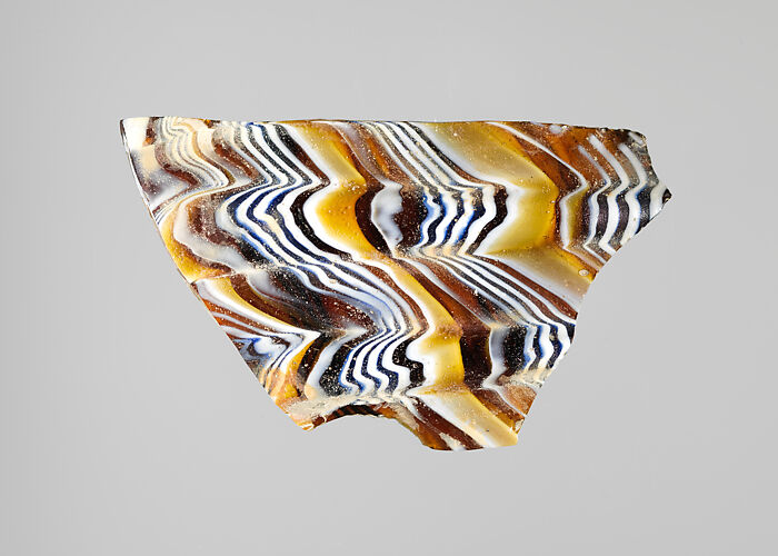 Glass mosaic ribbed bowl fragment