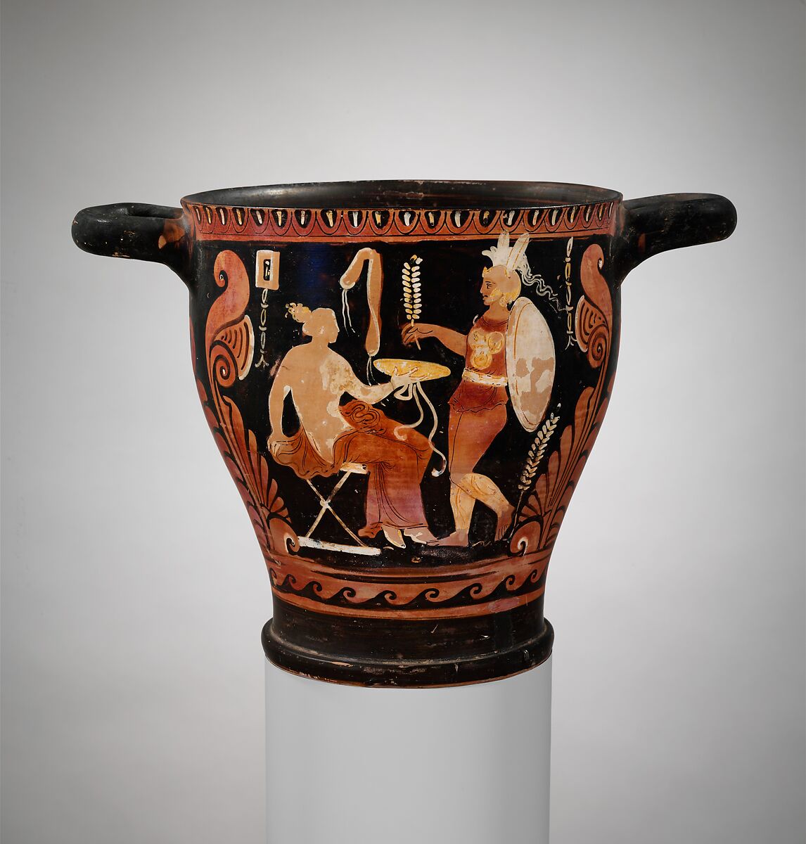 Terracotta skyphos (deep drinking cup), Attributed to the CA Painter, Terracotta, Greek, South Italian, Campanian 