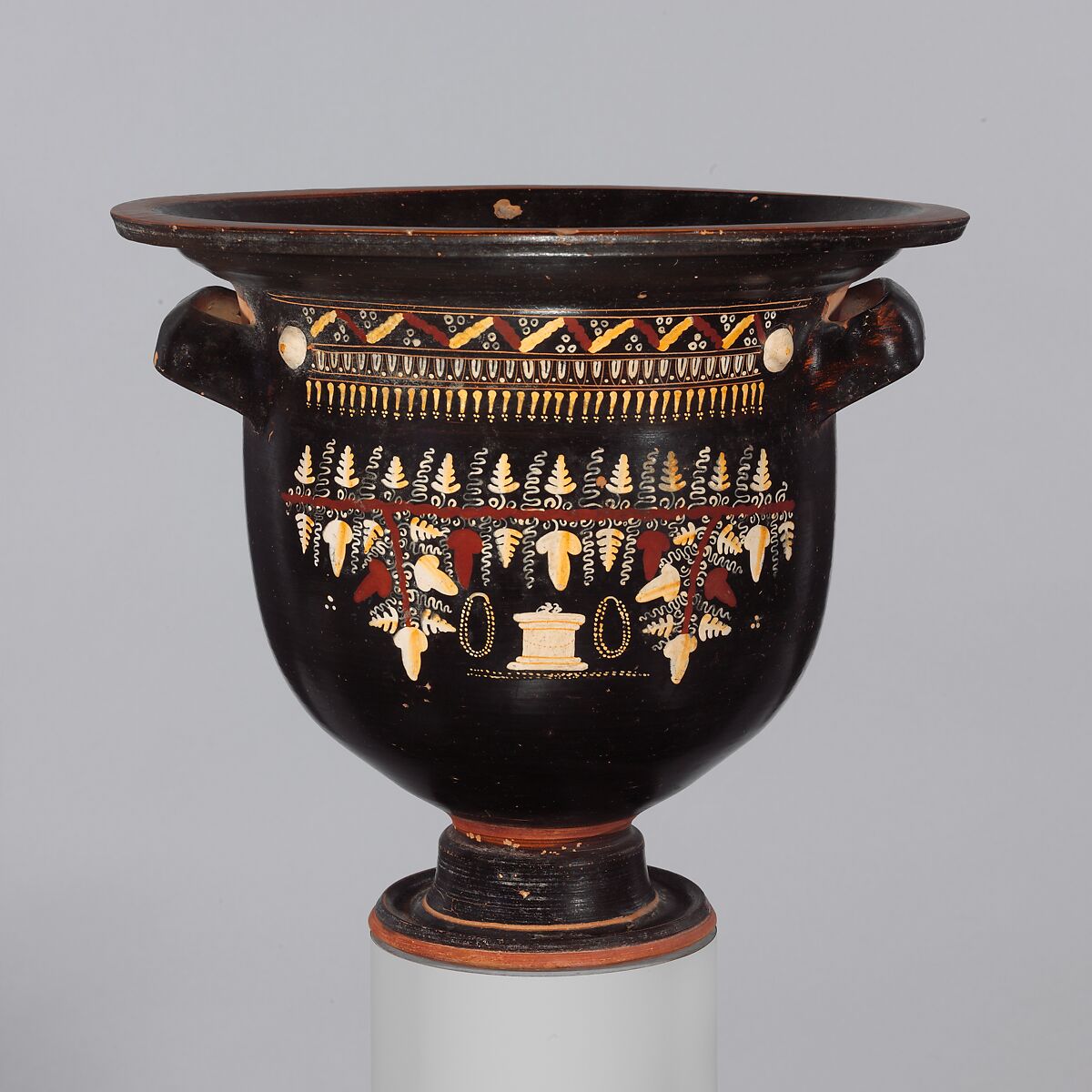Terracotta bell-krater (mixing bowl), Terracotta, Greek, South Italian, Apulian, Gnathian 