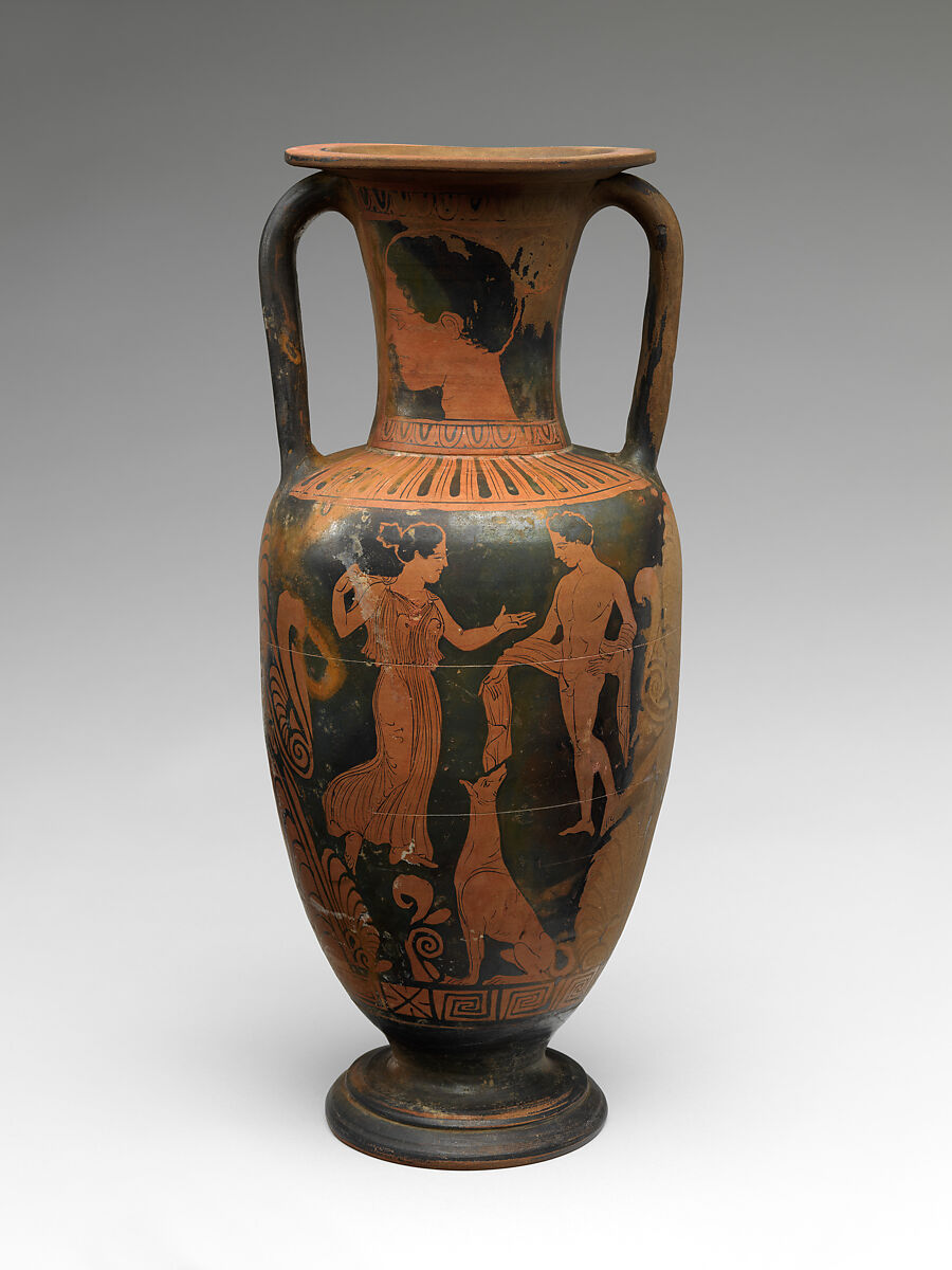 Terracotta neck-amphora (jar), Attributed to the Parrish Painter, Terracotta, Greek, South Italian, Campanian 