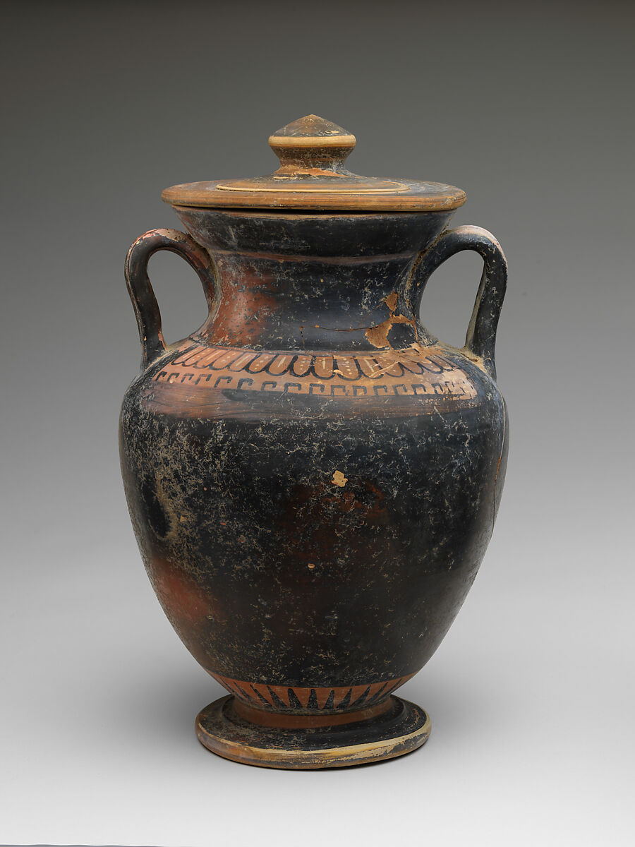 Neck-amphora with lid, Terracotta, Italic, South Italian