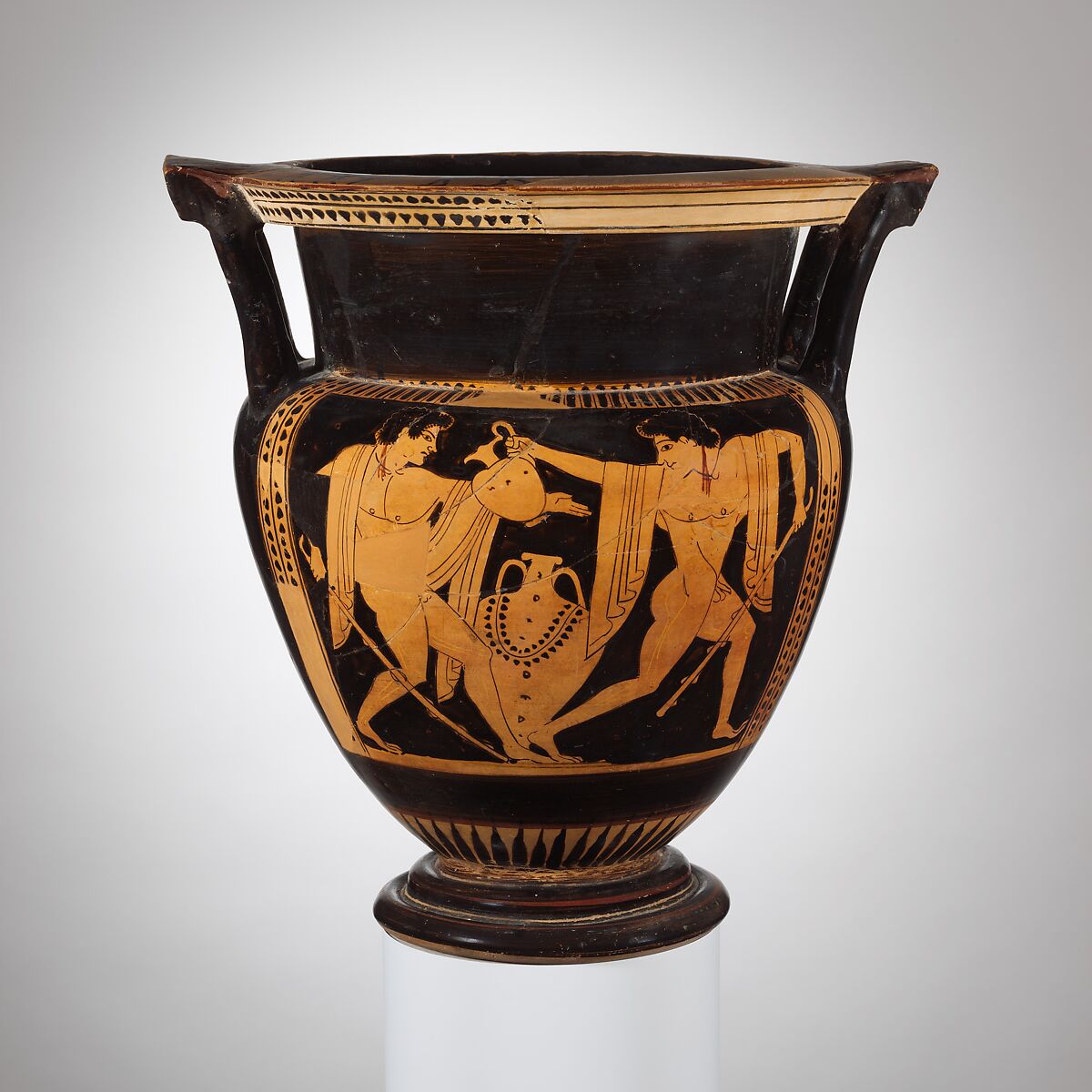 Terracotta column-krater (bowl for mixing wine and water), Attributed to the manner of the Göttingen Painter, Terracotta, Greek, Attic