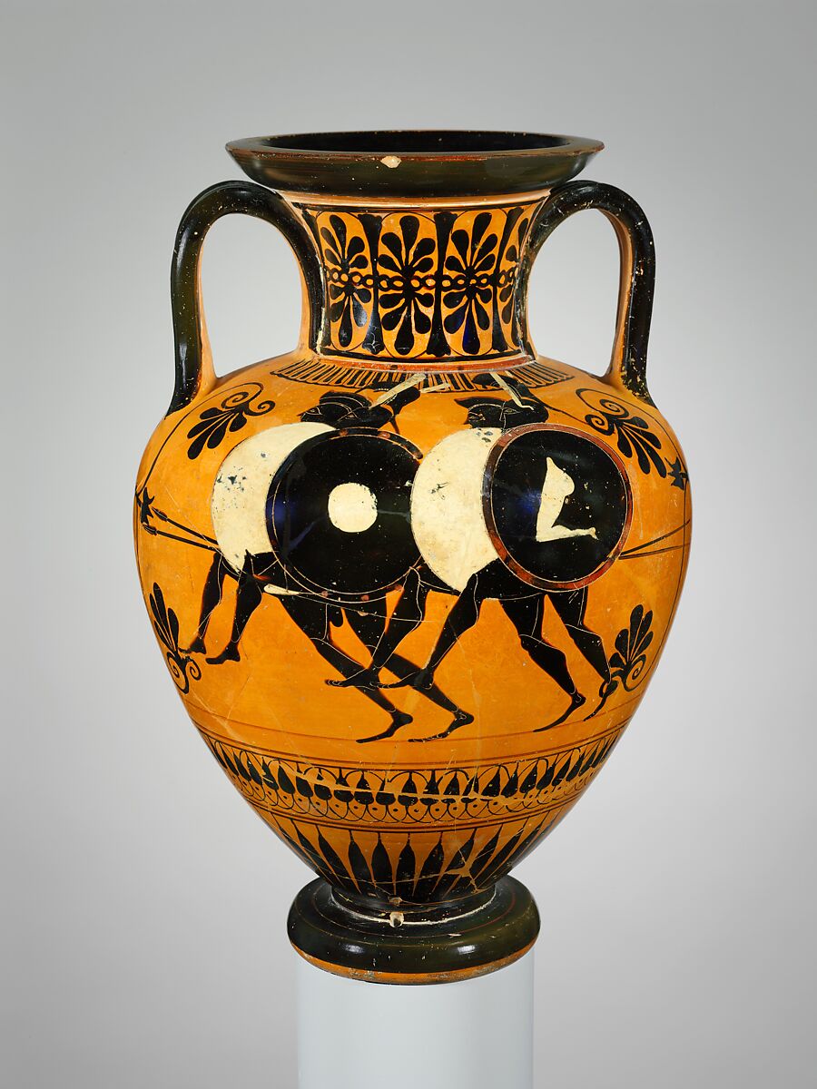 Terracotta neck-amphora (jar), Terracotta, Greek, Attic