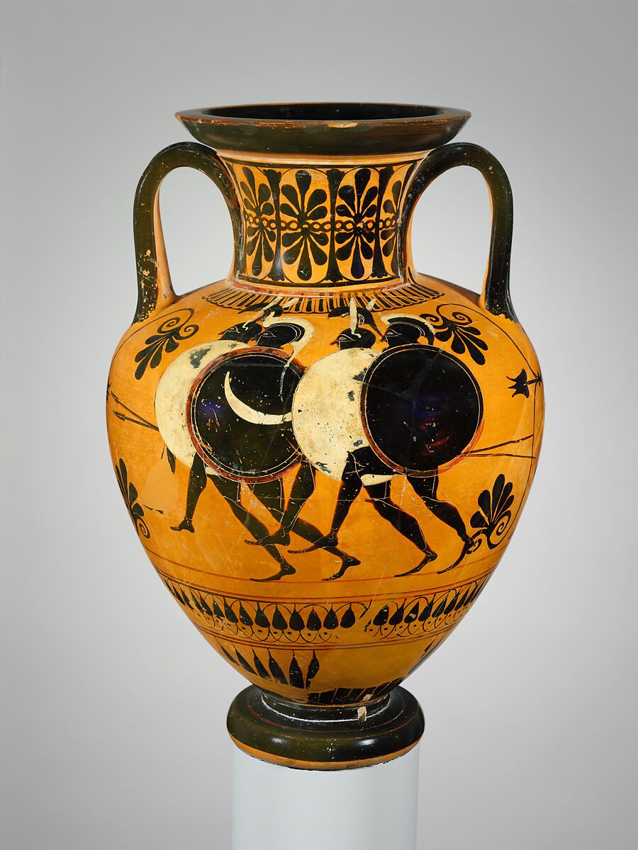 Terracotta neck-amphora (jar), Terracotta, Greek, Attic