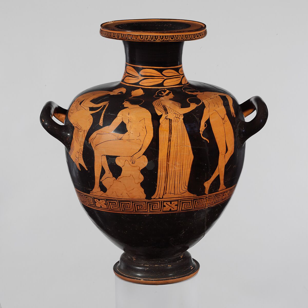 Terracotta hydria (water jar), Attributed to the Amykos Painter, Terracotta, Greek, South Italian, Lucanian 