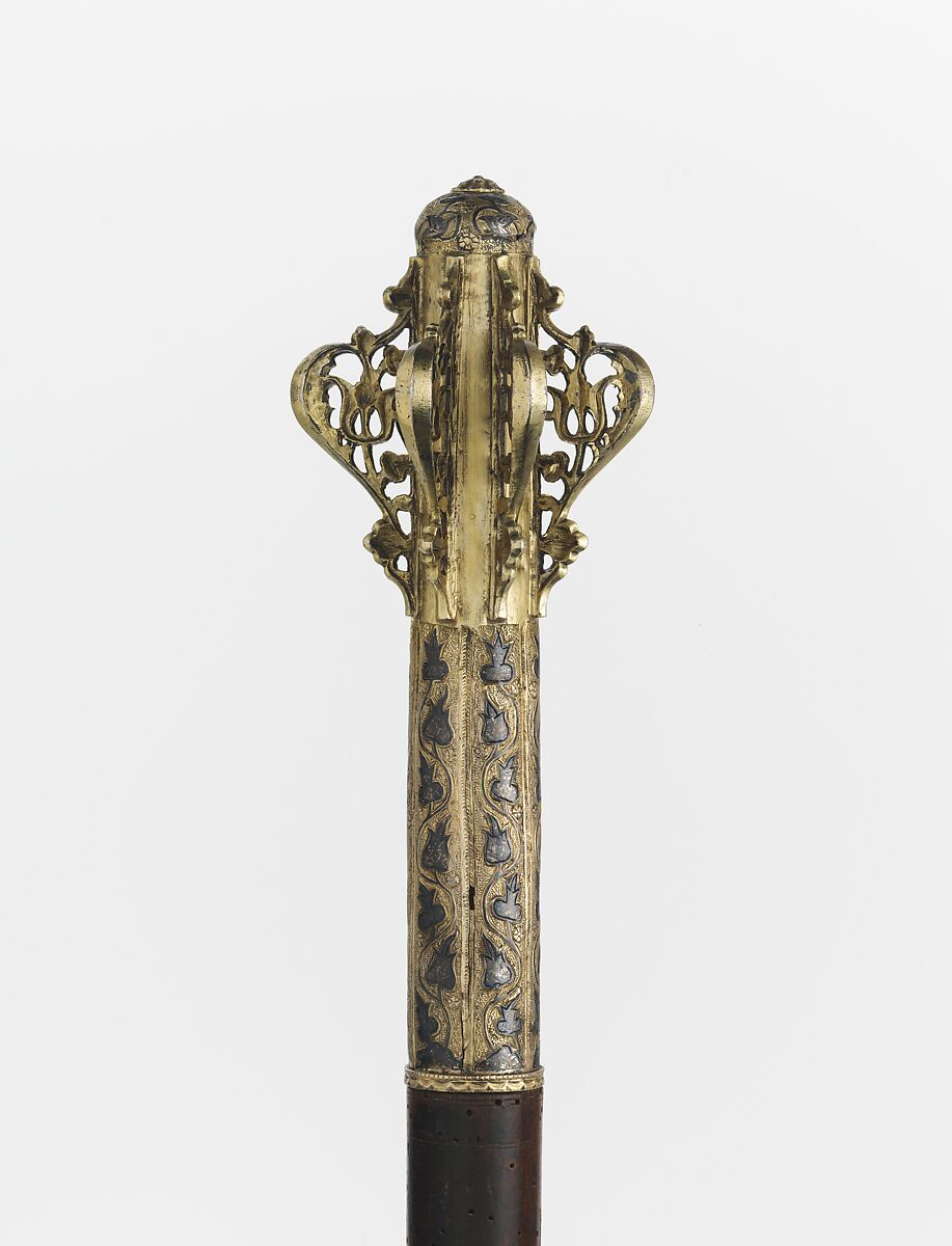Mace, Silver, copper alloy (niello), leather, wood, Turkish