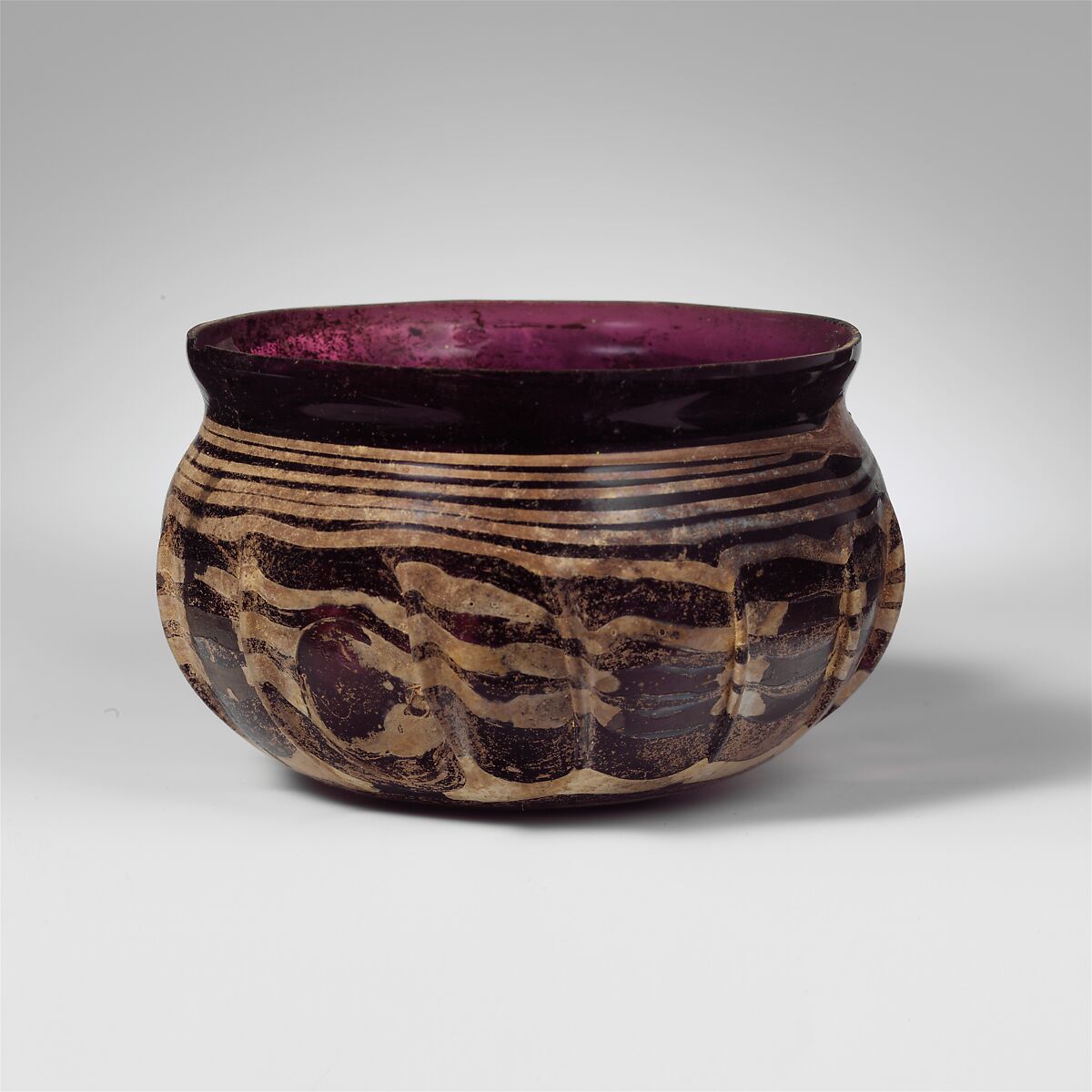 Glass ribbed bowl, Glass, Roman 