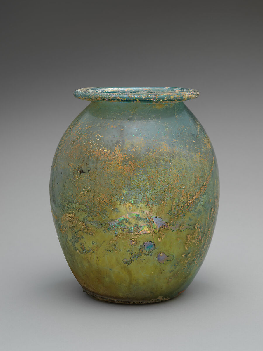 Glass cinerary urn (olla), Glass, Roman