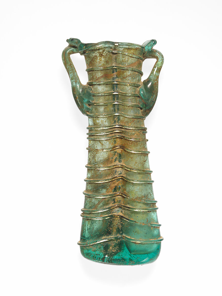 Glass double cosmetic flask (kohl tube), Glass, Roman