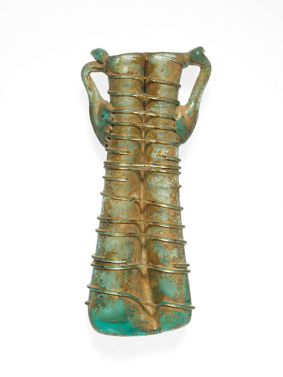 Glass double cosmetic flask (kohl tube), Glass, Roman 
