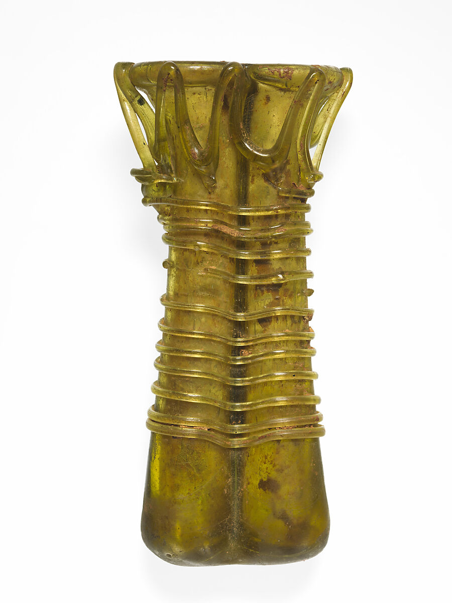 Glass double cosmetic flask (kohl tube), Glass, Roman