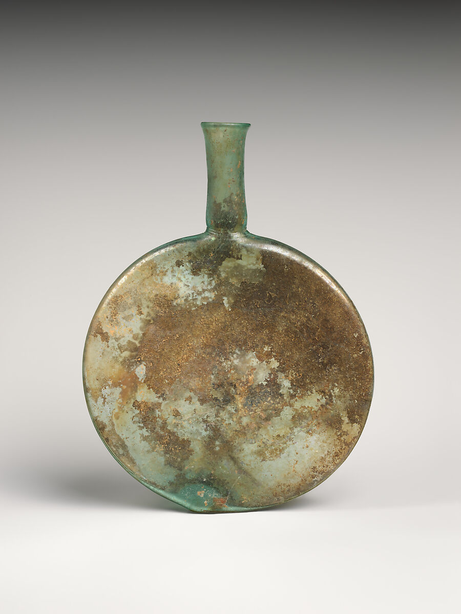 Glass lentoid bottle, Glass, Roman 