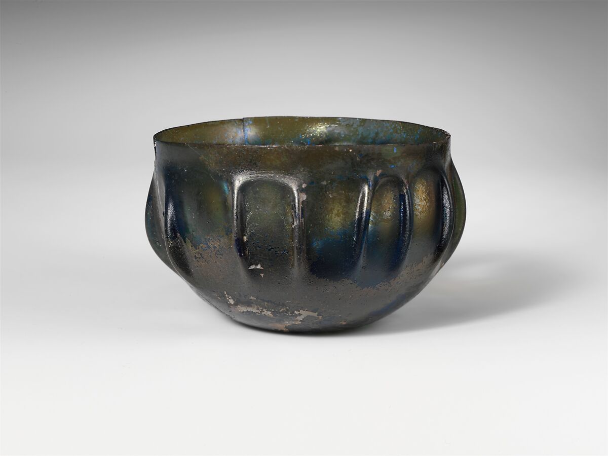 Glass ribbed bowl, Glass, Roman 
