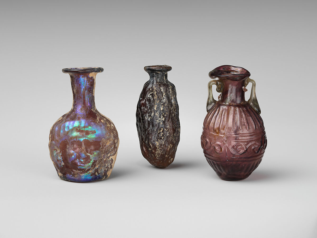 Glass double head-shaped flask, Glass, Roman